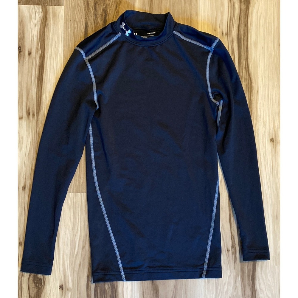 Under Armour ColdGear Compression Mock Neck Shirt Black Mens Small Long Sleeve